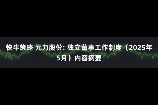 快牛策略 元力股份: 独立董事工作制度（2025年5月）内容摘要